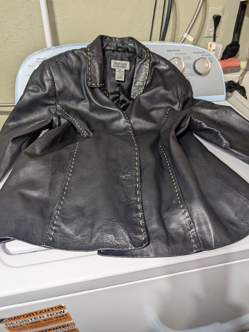 Style & Co. Black Leather Jacket with Contrast Topstitching